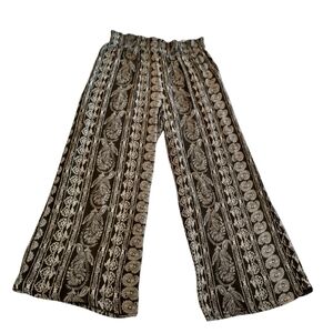 Wide Leg Olive Green & Cream Printed Palazzo Pants